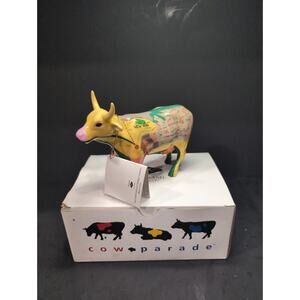 Cow Parade Yellow Map Cow‎ Figurine, Westland Giftware, #9162, Box & Tag